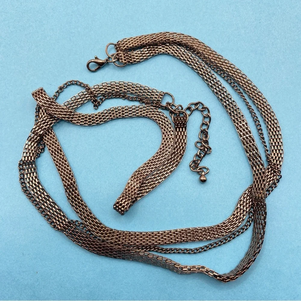 Black Mesh Flat Chain Triple Strand Necklace
